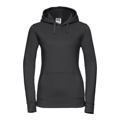 Zwarte dames hoodie van katoen en polyester met capuchon en kangoeroezak.