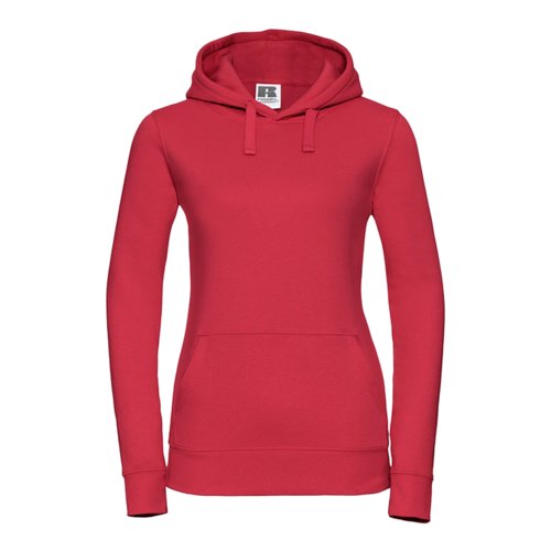 Rode dames hoodie van katoen en polyester met capuchon en kangoeroezak.