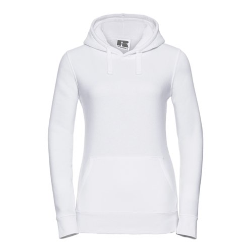 Witte katoen-polyester dameshoodie met capuchon en kangoeroezak.