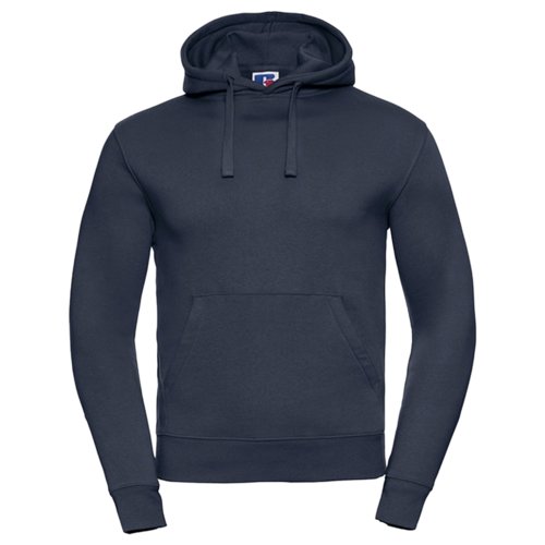 Marineblauwe katoen-polyester hoodie met capuchon en kangoeroezak.