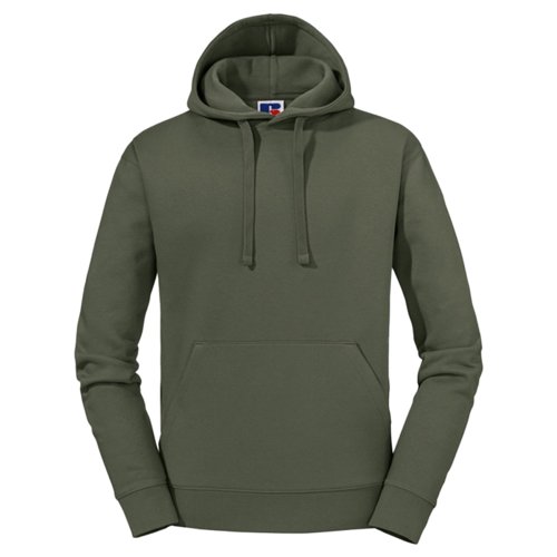 Olijfgroene katoen-polyester hoodie met trekkoord en kangoeroezak.