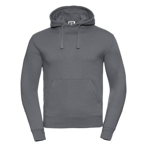 Donkergrijze katoen-polyester hoodie met capuchon en kangoeroezak.