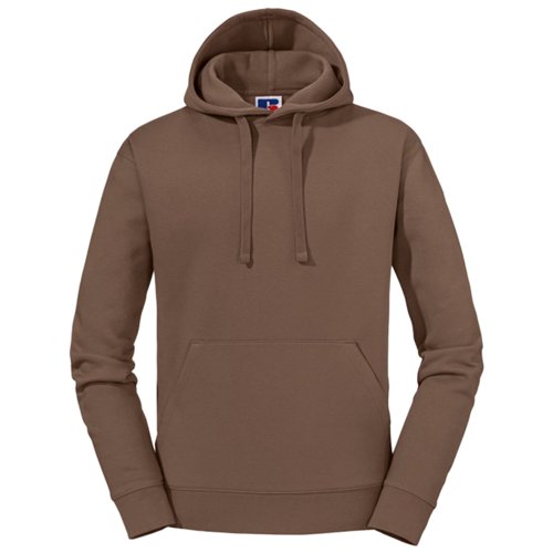 Bruine katoen-polyester hoodie voor heren met kangoeroezak.