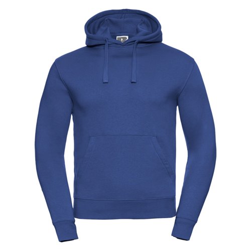 Blauwe katoen-polyester hoodie voor heren met capuchon en kangoeroezak.