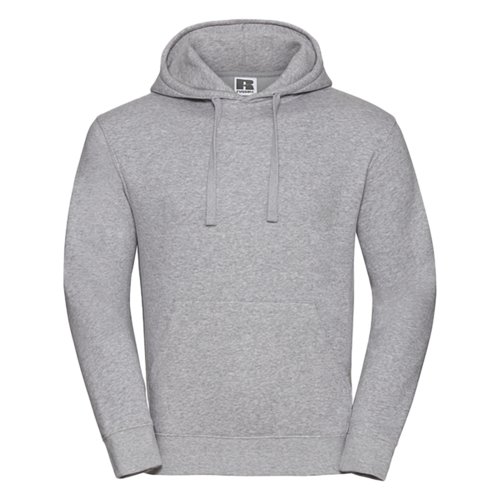 Grijze katoen-polyester hoodie met capuchon en kangoeroezak.