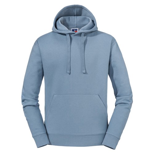 Lichtblauwe katoen-polyester hoodie met capuchon en kangoeroezak.