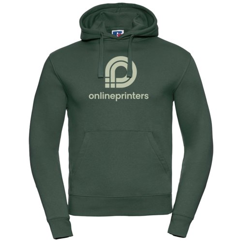 Donkergroene katoenen hoodie voor mannen met capuchon en kangoeroezak.