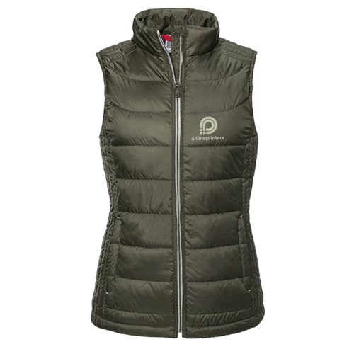 Groen gewatteerd vest voor dames met volledige ritssluiting.