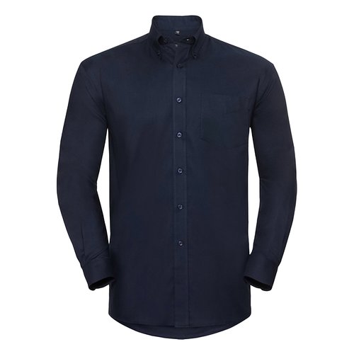 Marineblauwe katoen-polyester heren overhemd met knoopsluiting.