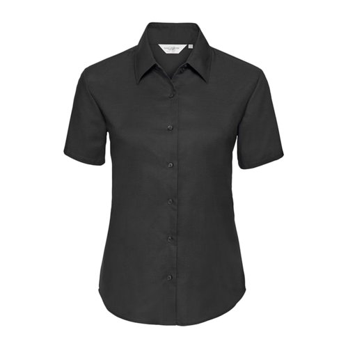 Zwarte blouse van katoenmix met korte mouwen en knoopsluiting.