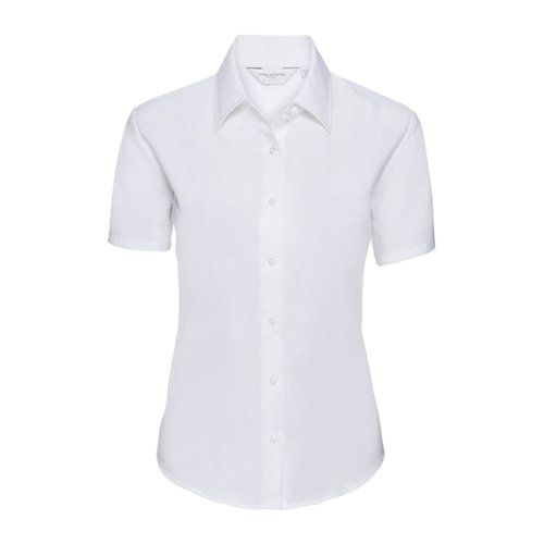 Witte blouse met korte mouwen van katoenmix met kraag.