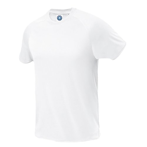 Wit polyester T-shirt met korte mouwen.