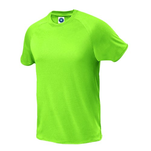Groen polyester T-shirt met korte mouwen.