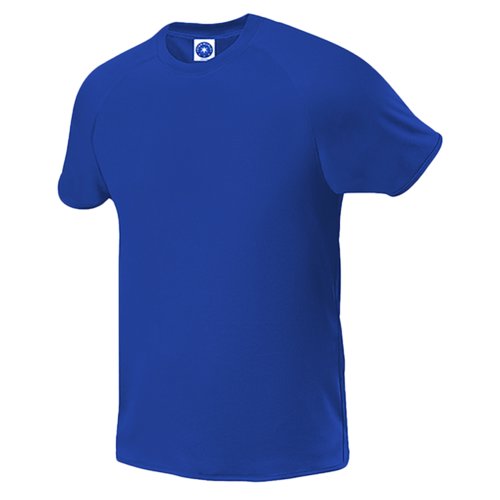 Donkerblauw polyester T-shirt voor heren met korte mouwen.