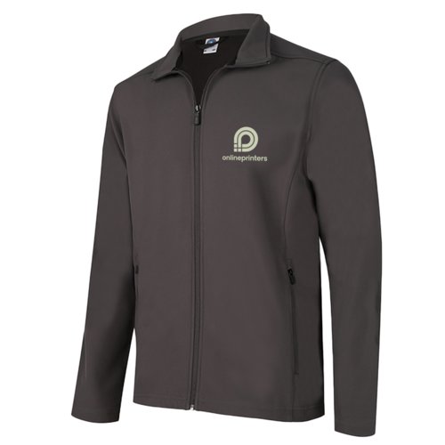 Grijze softshell jas met volledige ritssluiting en twee lagen voor heren.