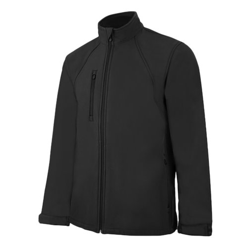 Zwart softshell jack van polyester-elastaanmix met volledige ritssluiting.