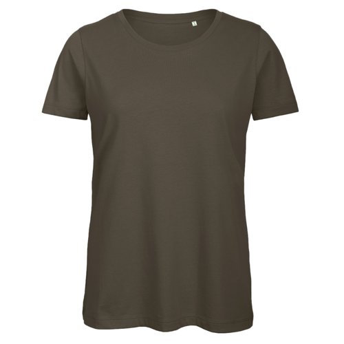 Kaki katoenen dames T-shirt met ronde hals.