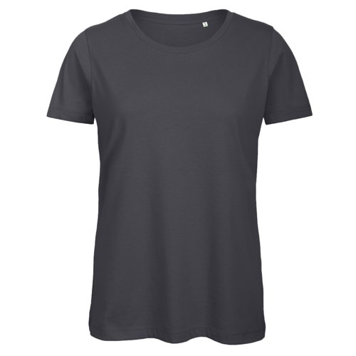Donkergrijs katoenen T-shirt voor dames met korte mouwen.