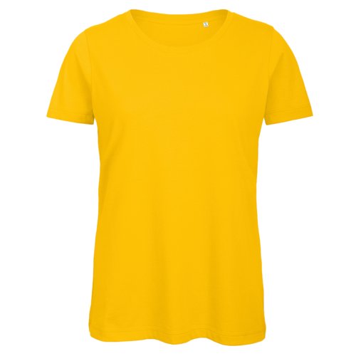 Goudgele biologisch katoenen T-shirt voor dames.