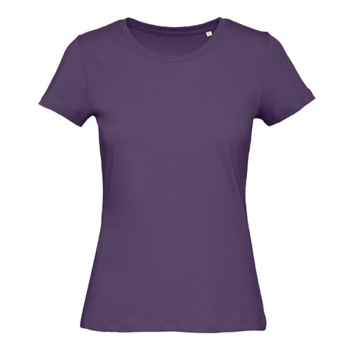 Donkerpaars biologisch katoenen dames-T-shirt met korte mouwen.