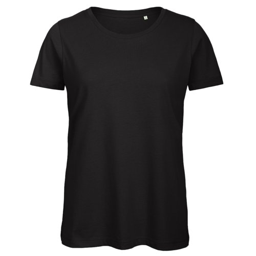 Zwart katoenen dames T-shirt met korte mouwen.
