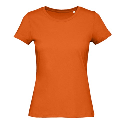 Oranje dames T-shirt van biologisch katoen met korte mouwen.