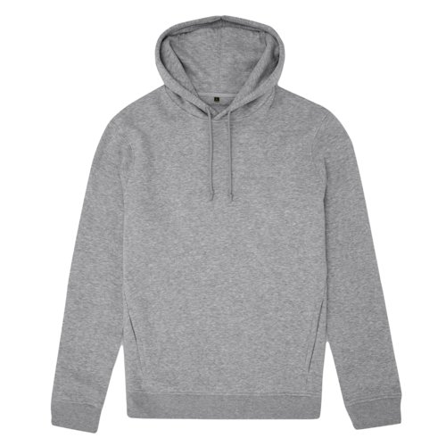 Grijs gemleerde hoodie van biologisch katoen en gerecycled polyester.