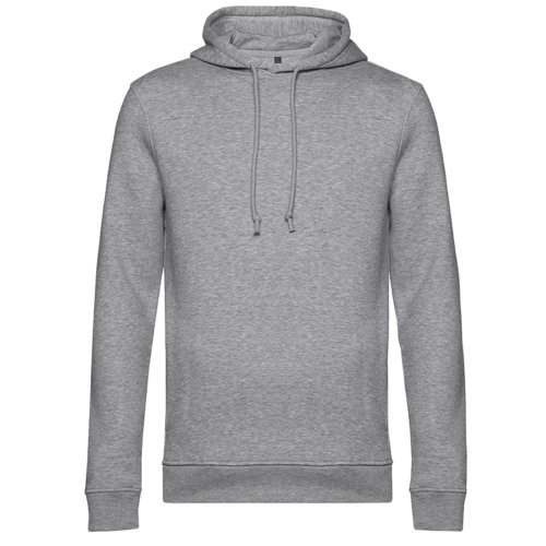 Grijze gemleerde hoodie van biologisch katoen en gerecycled polyester met capuchon en trekkoord.
