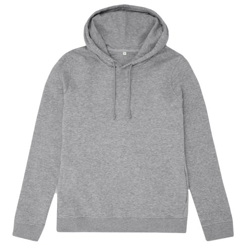 Gevlekte grijze katoen-polyester hoodie met capuchon en trekkoord.