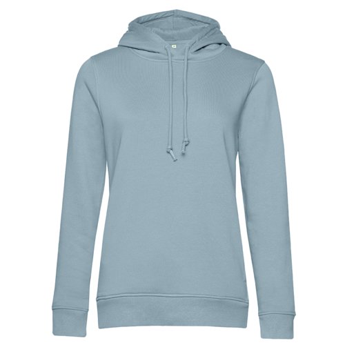 Lichtblauwe hoodie van biologisch katoen en gerecycled polyester met capuchon.