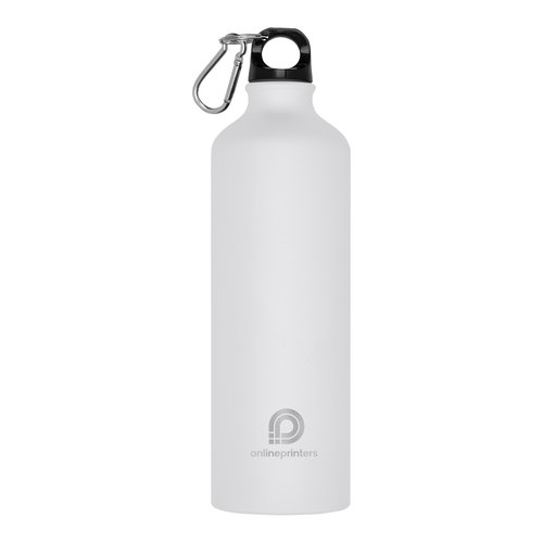 Witte metalen drinkfles met karabijnhaak.