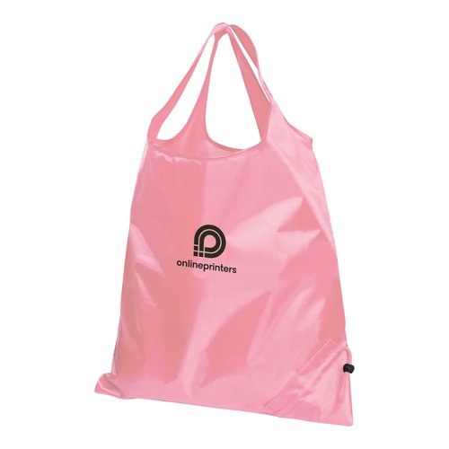 Roze tas van lichte stof met trekkoord.