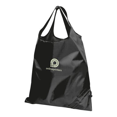 Zwarte opvouwbare tas met trekkoord.