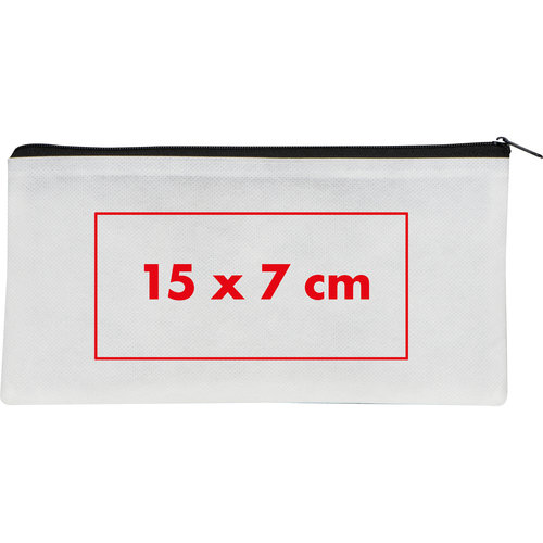 Witte stoffen etui met ritssluiting.