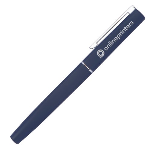 Donkerblauwe schrijfset met balpen en etui.