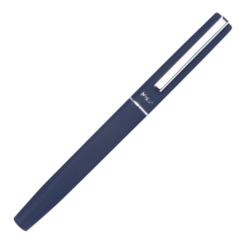 Donkerblauwe schrijfset met balpen en etui.