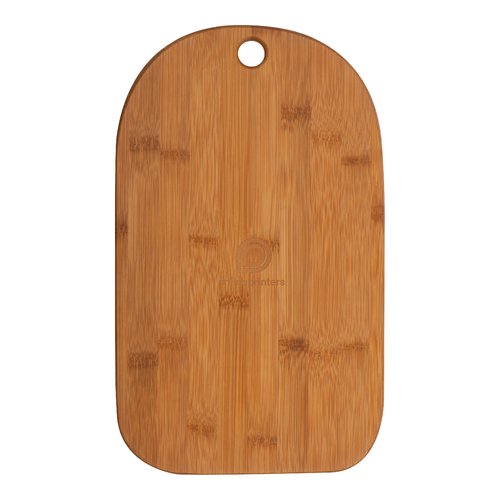 Bamboe snijplank met afgeronde hoeken en ophanggat.