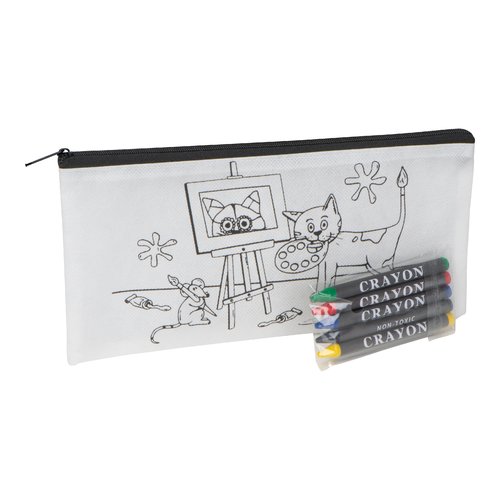 Witte stoffen etui met ritssluiting.