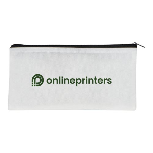 Witte stoffen etui met ritssluiting.