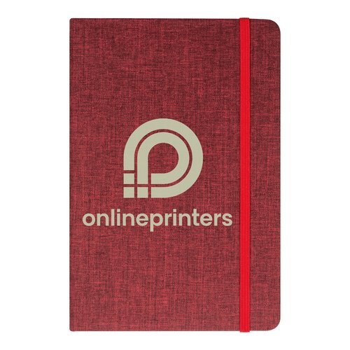 Rood notitieboek met elastische sluiting.