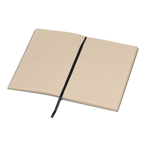 Zwart notitieboek met bladwijzerlint.