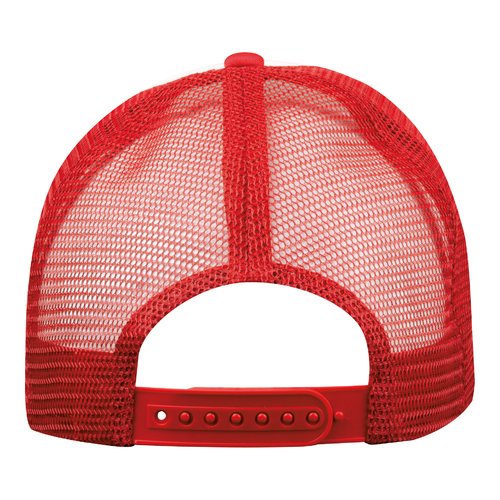 Rode polyester trucker cap met mesh en verstelbare sluiting.