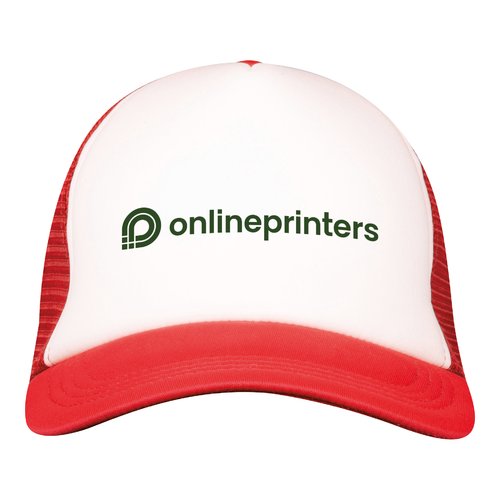 Rode trucker cap met mesh stof en verstelbare sluiting.