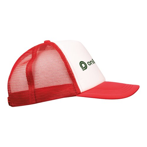 Rode trucker cap van mesh stof met verstelbare sluiting.