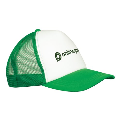 Groene trucker cap met mesh en verstelbare sluiting.