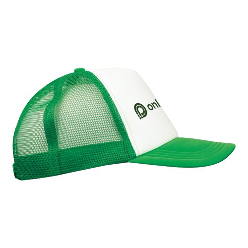 Groene trucker cap met gaas en verstelbare sluiting.