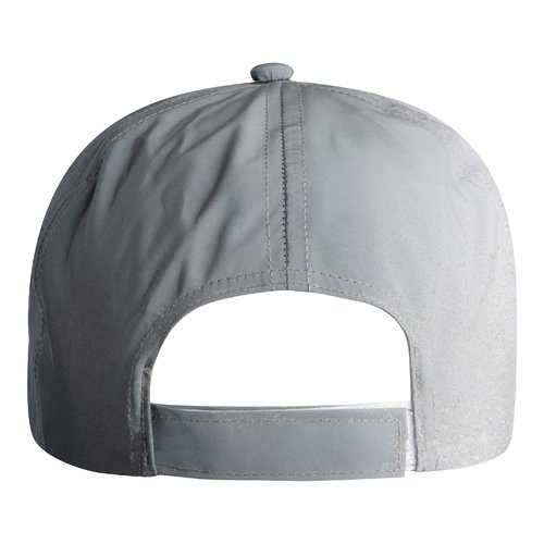 Zilvergrijze baseballpet van reflecterend materiaal met verstelbare band.