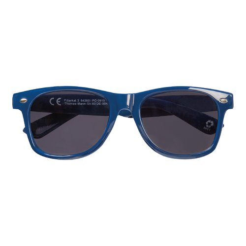 Donkerblauwe RPET zonnebril in klassiek design.