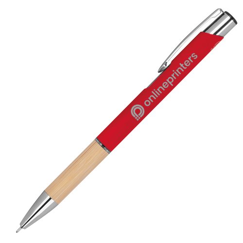Rode, gerecyclede gelpen met clip en drukknop.