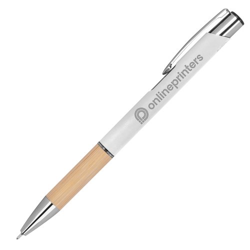 Witte gerecyclede gelpen met clip en drukmechanisme.